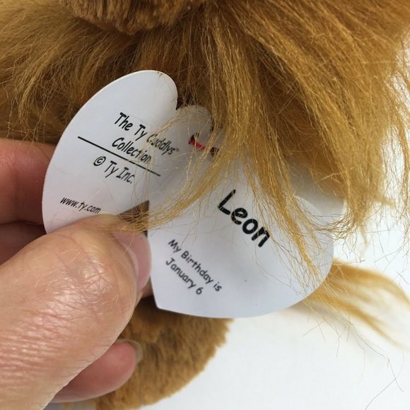 Ty Cuddlys Collection Plush Leon Lion Stuffed Animal 8" Brown Gritter Eyes New - Picture 8 of 12
